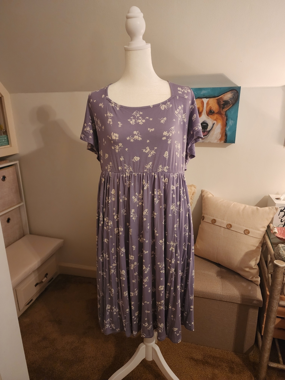 Torrid Lavender Floral Square-Neck Flutter-Sleeve Midi Dress - Picture 6 of 12